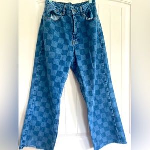 Checkered High-Waisted Jeans